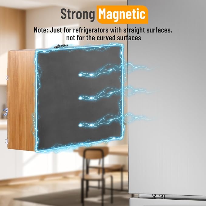 Allinside Magnetic Plastic Wrap Dispenser with Cutter, 3 in 1 Refrigerator Bamboo Wood Organizer for Tin Foil, Baking Paper, Wax Paper Holder Kitchen Storage Box Compatible with 12.9" Roll (3 Layer)