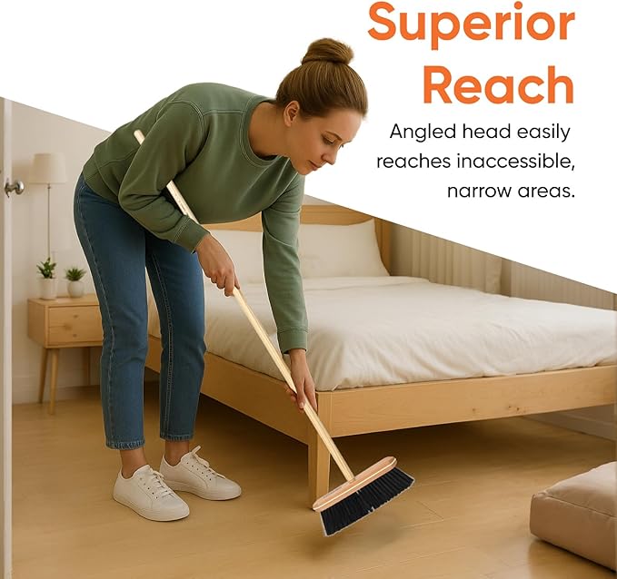 Superio Kitchen Broom Premium Black Tampico Bristles, Wood USA Handle, Heavy Duty Household Broom - Easy Swiping Dust and Wisp, Home, Kitchen Bedroom, Lobby, Floors and Corners