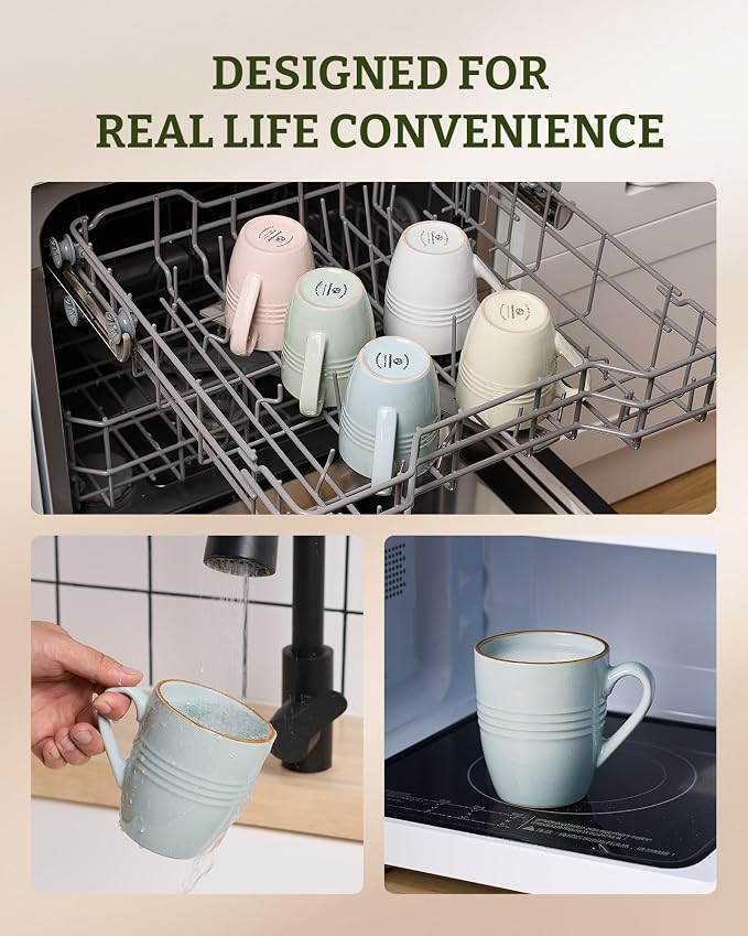 famiware Jupiter Coffee Mugs Set of 6, 13oz Coffee Mug, Microwave and Dishwasher Safe, Coffee Cups with Handle for Coffee, Tea, Cocoa, Milk, Light Blue