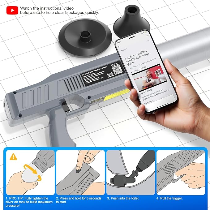 ‌Electric Toilet Plunger for Bathroom, High-Pressure Air Plunger, Heavy-Duty Clog Remover for Toilets, Toilet Drain Unclogger (Dark Gray)