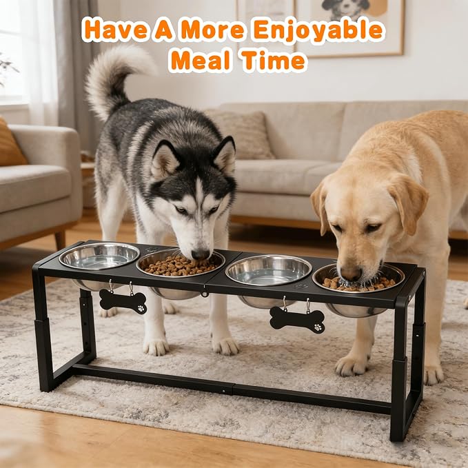 Metal Elevated Dog Bowls for Medium/Large Breed, 3 Adjustable Height(8.8"/11.5"/14") Raised Dog Bowls Stand with Four 58oz Stainless Steel Bowls, for Neck & Joint Protection