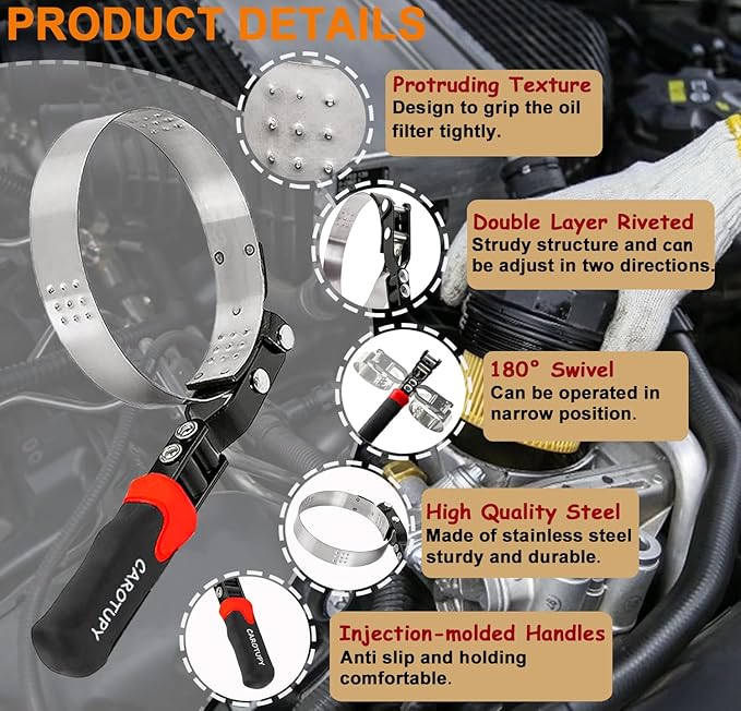 7pcs Oil Filter Wrench Set, Stainless Steel Adjustable Oil Filter Removal Tool Set 2-1/16"-5-1/4", Oil Wrench Tool Set with Oil Funnel for Automotive Oil Change