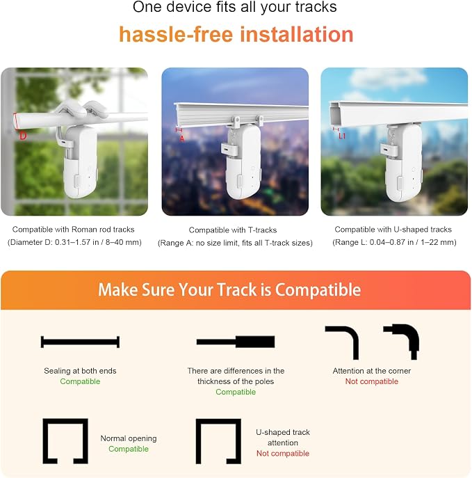 Automatic Curtain Opener with Remote, Compatible with Alexa and Google Home, Smart Curtain Opener for Roman/U/T Rails, Bluetooth Curtain Opener with App/Timer, Gifts for Women and Men
