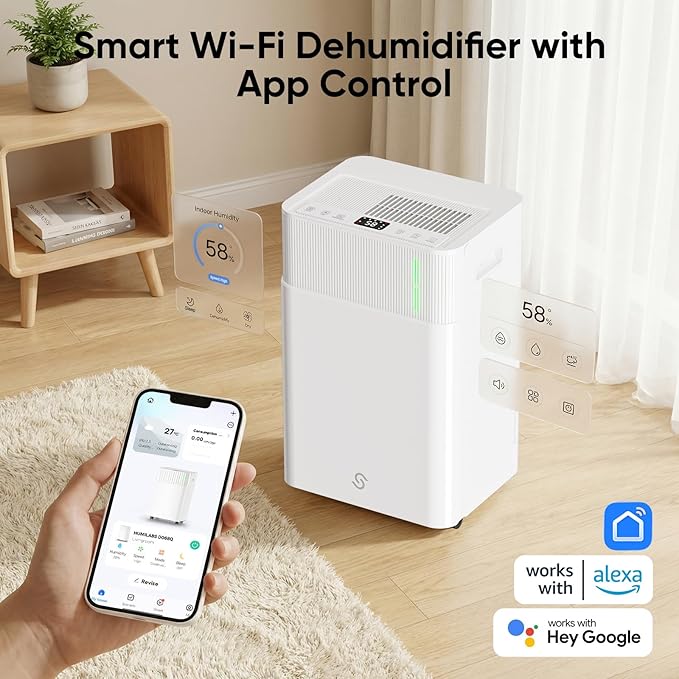 HUMILABS 50 Pints Dehumidifier for Home, 4500 Sq. Ft Dehumidifier for Basement with Drain Hose, Smart APP Control, Ultra Quiet, Auto Defrost and 24HR Timer, for Bedroom, Garage, RV and Large Room