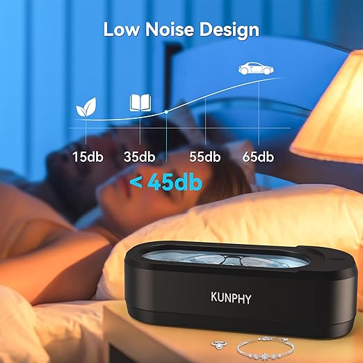 KUNPHY Ultrasonic Jewelry Cleaner, Jewelry Cleaner Machine 12oz 46KHz, Professional Sonic Cleaner with One-Touch Operation, Sonic Cleaner for Rings, Glasses, Jewelry, Dentures (Black)