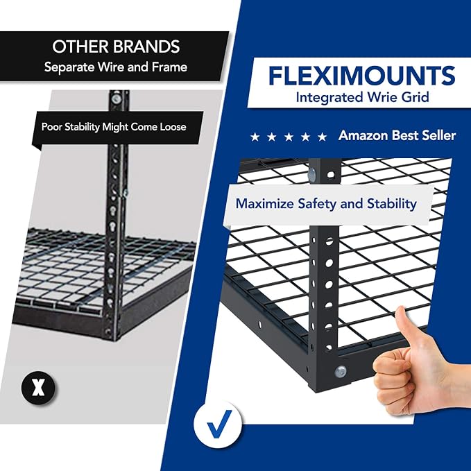 FLEXIMOUNTS 2x8 Overhead Garage Ceiling Storage Rack Organization, Black | 400lbs Weight Capacity, 22"-40" Adjustable Organization System, Heavy-Duty Metal Ceiling Racks, Classic Series