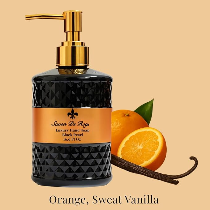 Savon De Royal Luxury Pack of 3 Liquid Hand Soap, Jasmine/Musk Vanilla/Vanilla Orange Bathroom Soap Hand Wash Refillable Bottle Gift 50.7 Fl Oz