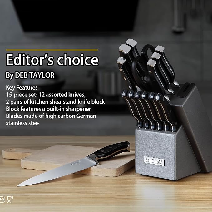 McCook® Knife Sets,German Stainless Steel Kitchen Knife Block Set with Built-in Sharpener (Pack of 2)