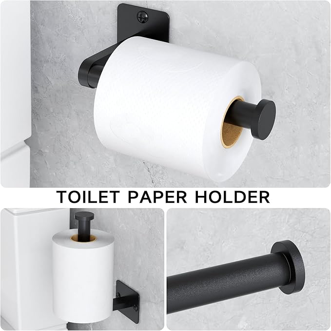 KLJKPA 10 Pieces Bathroom Accessories Set, Bathroom Hardware Set, 24 inch Towel Bar, Towel Racks for Bathroom, Robe Towel Hooks, Toilet Paper Holder Wall Mounted, Black