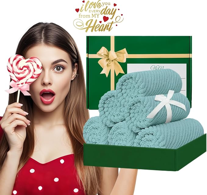 VOOVA & MOVAS Wash Cloths 6PC, 100% Cotton, 13x13 in, Aqua Teal | Thick, Quick Dry, Soft, Absorbent, Luxury Facial Towels, Hand Towels For Shower, Bathroom Essentials