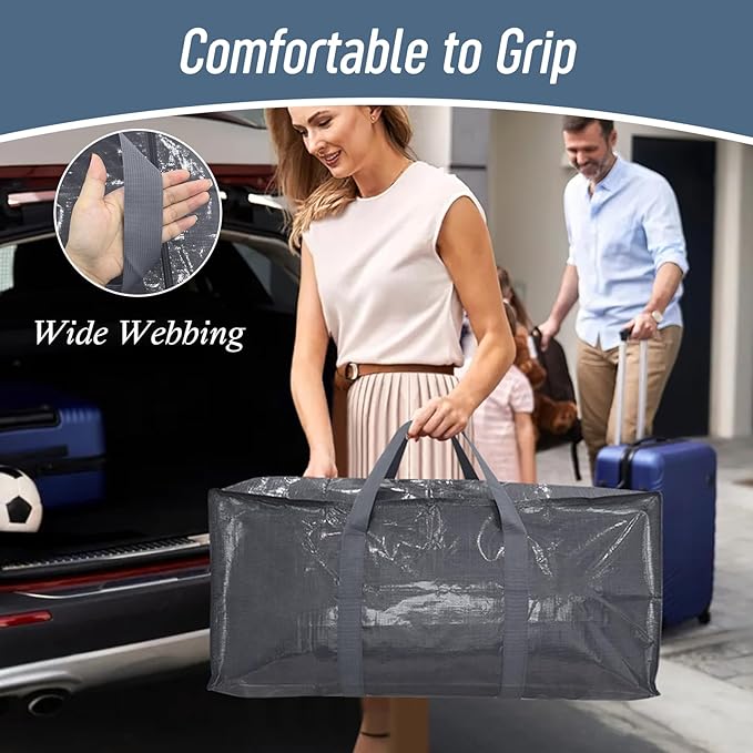 6 Pack Extra Heavy Duty Large Moving Bags with Strong Zipper, Gray | Comfortable Handles, Sturdy & Durable Clothes Storage Bags Totes Bins, Blue Packing Moving Boxes for College Supplies