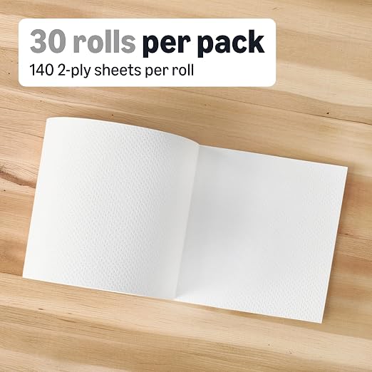 Amazon Basics 2-Ply White Adapt-a-Size Kitchen Paper Towels, Absorbent, Thick, Individually Wrapped, 140 Towels per Roll (30 Rolls), 4200 Count (Previouly AmazonCommercial)