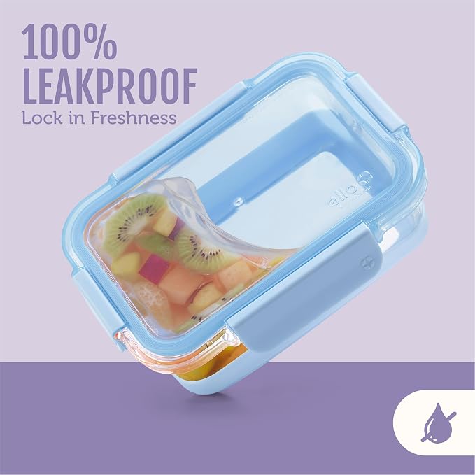 Ello Duraglass Refresh 3.4 Cup Meal Prep Containers, 10 Pc, Everest | Glass meal prep container set with silicone boots, airtight leakproof BPA-free lids, microwave, freezer & dishwasher safe