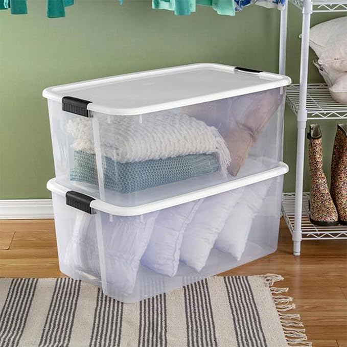 Sterilite 16-Pack Ultra Latching Box, Storage Bins with Lids, Clear Plastic, 116 Quart - Heavy-Duty Organizing Containers for Closet, Bathroom, and Office
