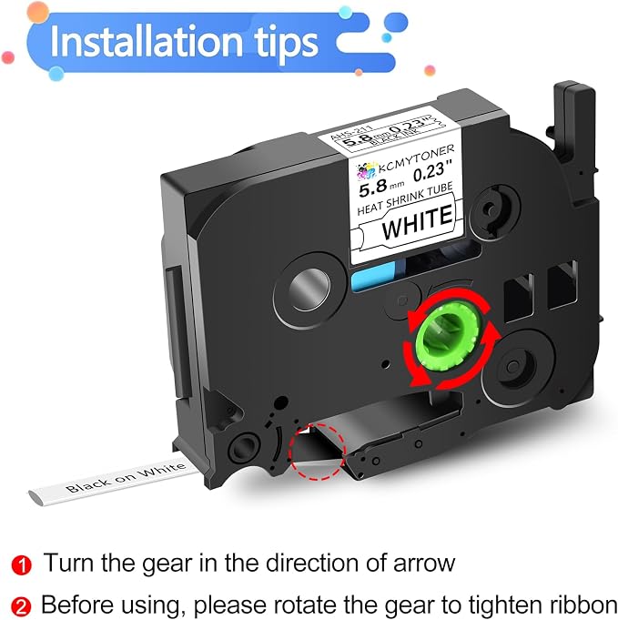 Compatible for Brother P-Touch HSe-211 5.8mm 0.23" Heat Shrink Tube Label | Black on White HSe211 HS-211 HS211 Label Tape for PT-E500 PT-E300 PT-H300 PT-E550W PT-P750W, 1/4 inch x 4.9 feet, 6-Pack