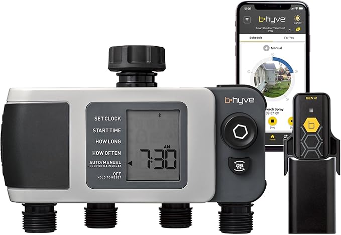 Orbit B-hyve XD 4-Port Smart Hose Watering Timer with Wi-Fi Hub - App Controlled Irrigation Timer - Smart WeatherSense Auto Watering - Multi Valve Yard Irrigation System - 24639