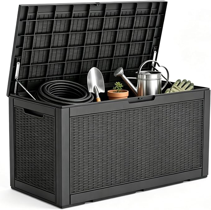 140 Gal Outdoor Storage Box Waterproof Lockable,Deck Box,Gas Lift,Black | Waterproof Resin Deck Box, Lockable Gas Lift Large Outdoor Storage for Patio Cushions, Garden Tools, Pool Supplies