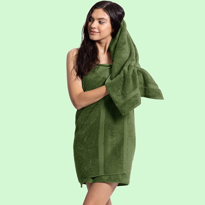 Chakir Turkish Linens 4 Piece Large Bath Towels, 100% Cotton Turkish Towels for Bathroom, Luxury Soft Absorbent Bath Towel Set, 27 x 54 Inches, Moss