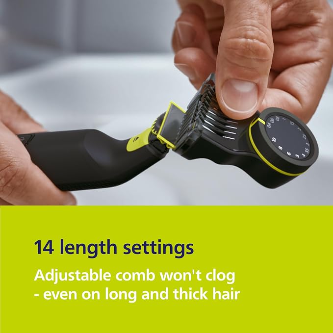 Philips Norelco OneBlade Pro 360 Face + Body Electric Shaver, Beard Trimmer and Groomer, with 360 Blade Technology, 14-Length Precision Comb, Body Kit, Soft Pouch, Model QP6542/70