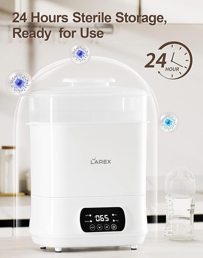 LAREX Baby Bottle Sterilizer and Dryer, 4-in-1 Electric Steam Bottle Sterilizer and Dryer Esterilizador de Biberones, Bottle Sanitizer for Baby Bottles, Pacifiers, Pump Accessories