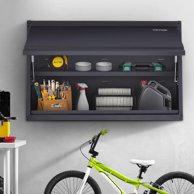 VEVOR Metal Storage Cabinet, 120lbs Load Capacity per Shelf, 20'' Tall Wall-Mounted Powder-Coating Steel Garage Cabinet with Adjustable Shelf, Press to Close & Open Door Perfect for Office Garage Tool