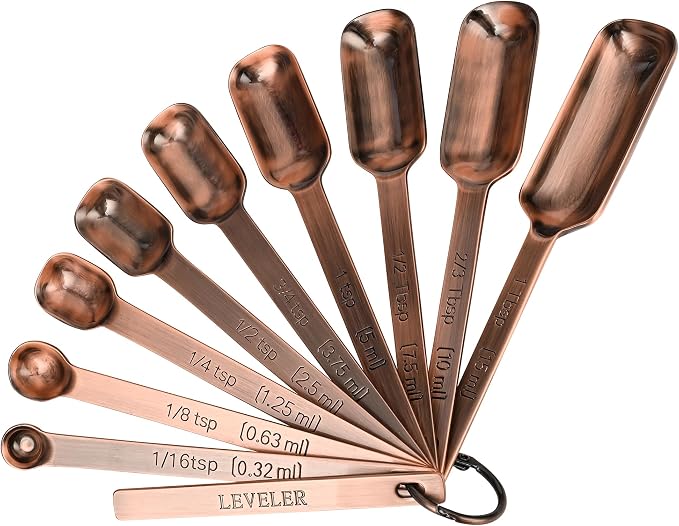 Measuring Cups and Spoons Set, Copper Measuring Cups and Spoons Set 17, Stainless Steel Metal 7 Measuring Cups and 9 Measuring Spoons with 1 Leveler for Kitchen & Baking