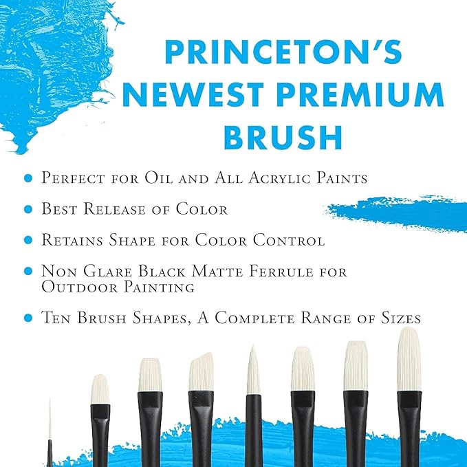 Princeton Aspen Professional Paint Brush Set, 4-Piece Long Handle Synthetic Brushes with Medium-Stiff, No-Shedding Bristles for Acrylic, Oil & Water-Soluble Oil Painting