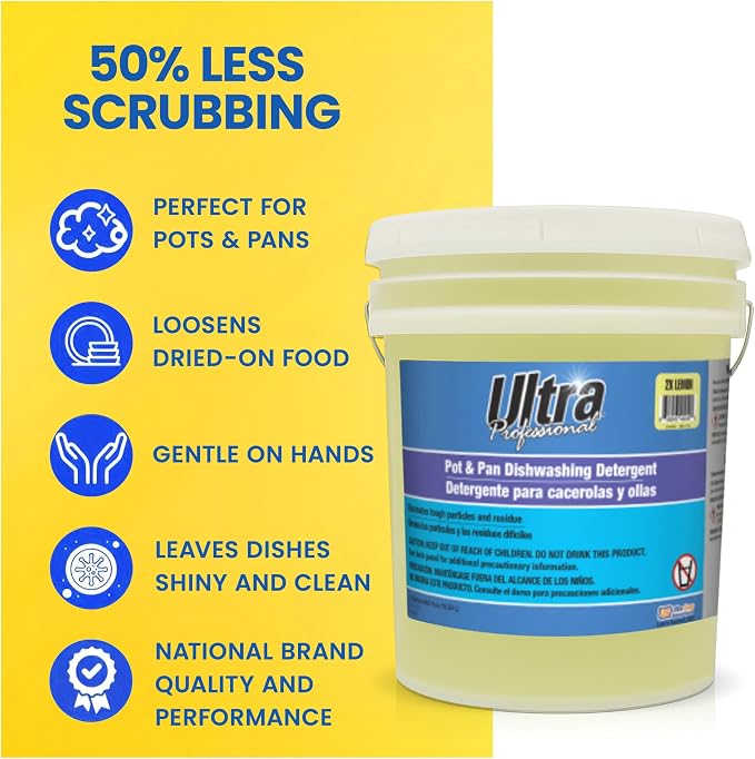 Ultra Professional ™ 5 Gallon Pot & Pan Dishwashing Detergent Dish Cleaning Liquid, Lemon Scent, Yellow - Powerful Grease Remover