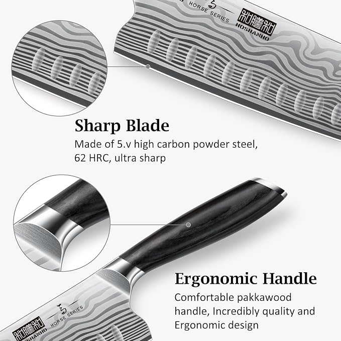 HOSHANHO 7 Inch Nakiri Knife, Japanese Vegetable Cleaver Knife for Chopping | High Carbon Powder Steel Asian Chef Knife, Razor Sharp Multipurpose Kitchen Knife for Home and Kitchen with Ergonomic Handle