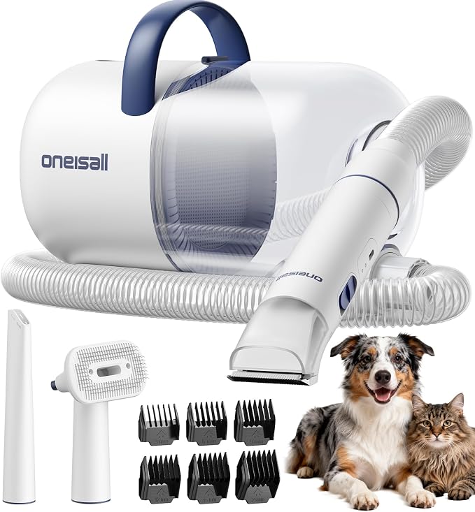 oneisall Dog Grooming Vacuum - 15000Pa Suction, Captures 99% Pet Hair to Reduce Shedding, Dog Grooming Clippers & Quiet Brush (≤59dB) with 4 Accessories, 2L Dust Canister for Home Cleaning
