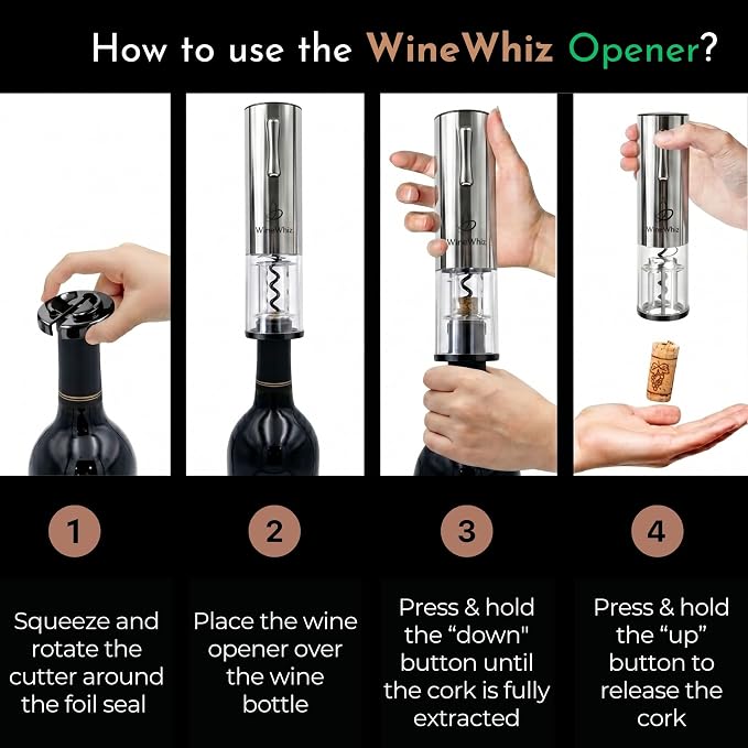 Electric Wine Aerator & Opener Set with Accessories, Rechargeable Automatic Corkscrew, Aerator, Dispenser, Foil Cutter Tool, Stopper, Wine Lovers Gift for Housewarming, Birthday, Registry, Anniversary