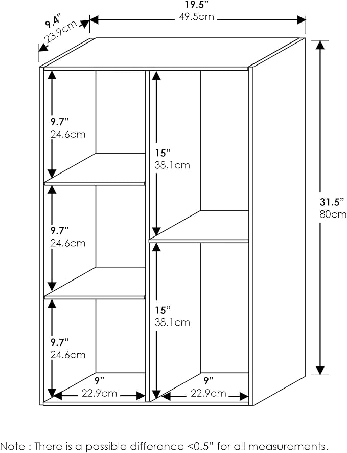 Furinno LUDER Book Shelf, 5-Cube Bookshelf, Reversible Bookcase, 9.4 x 19.5 x 31.5, Easy Assembly, for Living Room, Bedroom, Home Office, White/Light Blue