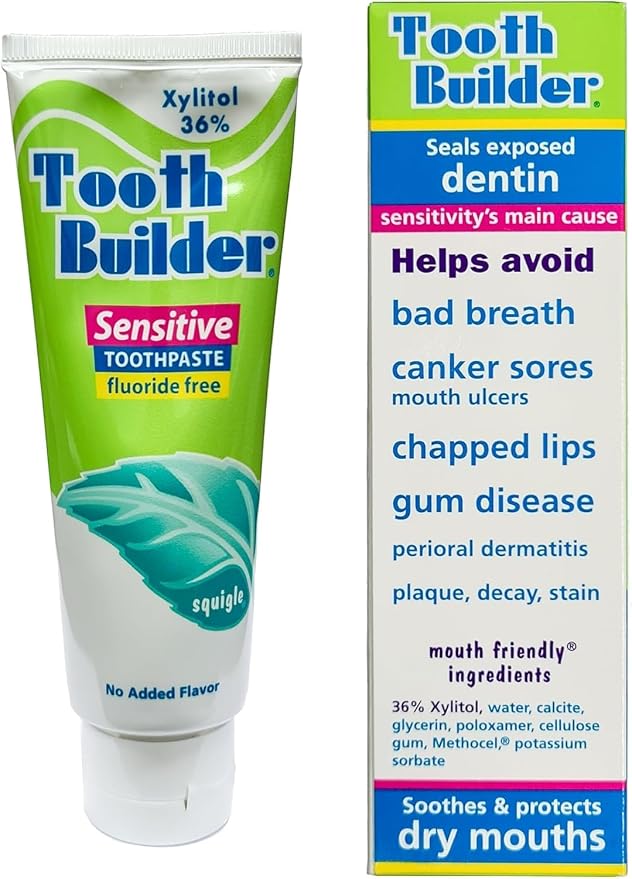 Squigle Tooth Builder Fluoride-Free Xylitol Sensitive Toothpaste 6-Pk | SLS-free for sensitive teeth and mouths that react to conventional toothpaste: a gentle, unflavored, low-foam formula