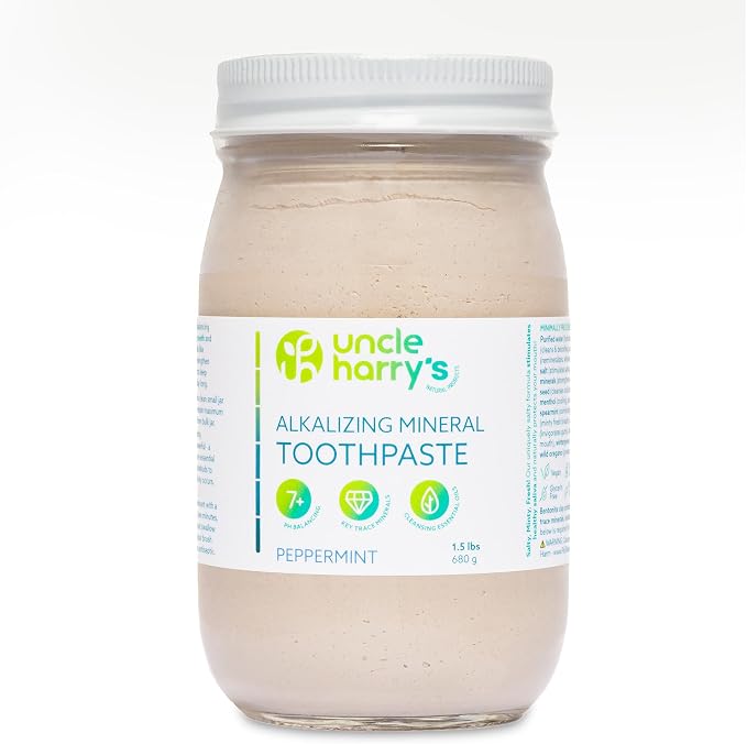 Uncle Harry's Peppermint Remineralizing Toothpaste 1.5 lb Jar | Natural Whitening Tooth Paste Freshens Breath & Promotes Enamel | Vegan Fluoride Free Toothpaste