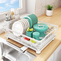 Dish Drying Rack for Kitchen Counter,12.8" W x 16.9" L,White | Space Saving Dish Rack, Self-Draining Drainboard, Rustproof Dish Drainer, Removable Utensil Holder