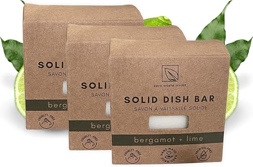 Dish Soap Bar (3 Pack) Bergamot + Lime | 16.5 Oz. | Natural Zero Waste Dish Soap | Plastic-Free | USDA Certified Organic & Vegan-Friendly Ingredients | 3 Bar Value Pack, 16.5 Ounces