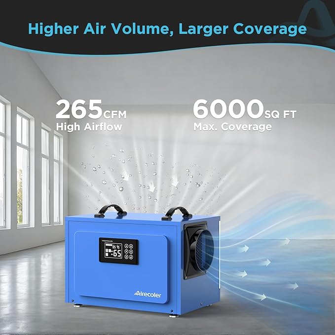 125 Pints Commercial Dehumidifier with Pump for Crawl Spaces & Basements with Drain Hose, Industrial Grade Water Damage Restoration for up to 6,000 sq ft, Auto Defrost, Memory Starting
