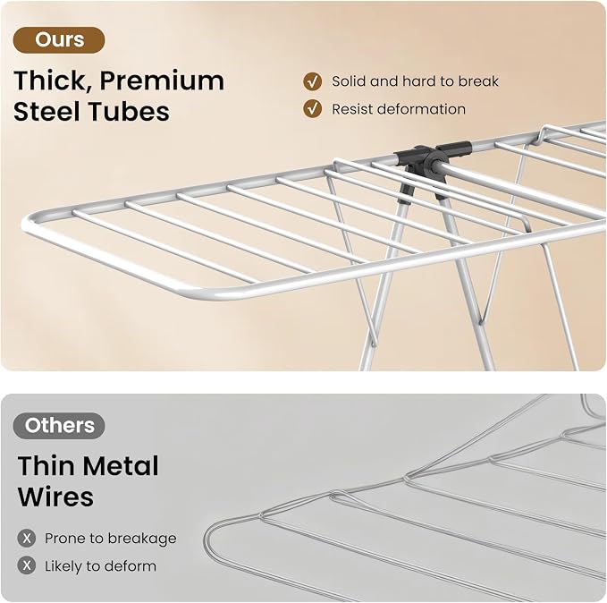Clothes Drying Rack, 2-Tier Foldable Laundry Dryer Rack, Metal Height Adjustable Clothes Rack, for Outdoor & Indoor, with 31 Drying Rails, 59" L × 23.8" W