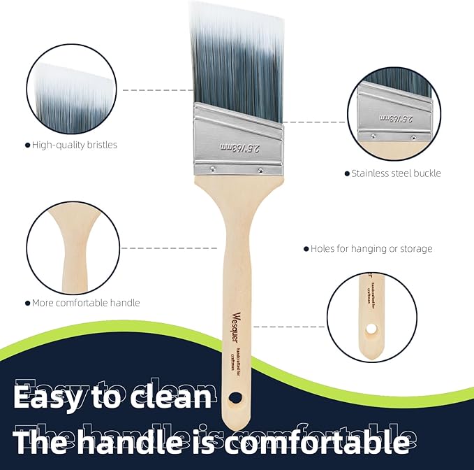Wesquer - 2.5 Inch Paint Brushes 12 Pack Angled Stain Paint Brush for Painting Wall Fence Wood Furniture Door Frame Cabinet Window Indoor and Outdoor Commercial Paint Brush