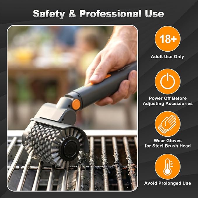 Upgraded Electric Grill Brush - Extreme 50kg Torque Power Grill Brush, 7.4V Motor, Safe for All Grills, SUS304 Anti-Shedding Bristle, with Heat Resistant Mat & Polishing Pad, for Fathers Day