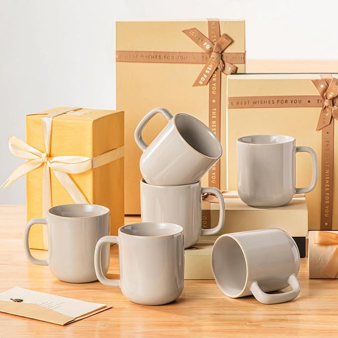 vancasso 16 oz Coffee Mugs Set of 6, Large Ceramic Mug with Handle, Unique Glaze Coffee Cups for Latte, Cappuccino & Hot Cocoa, Dishwasher & Microwave Safe, Gray, Series PLAYA