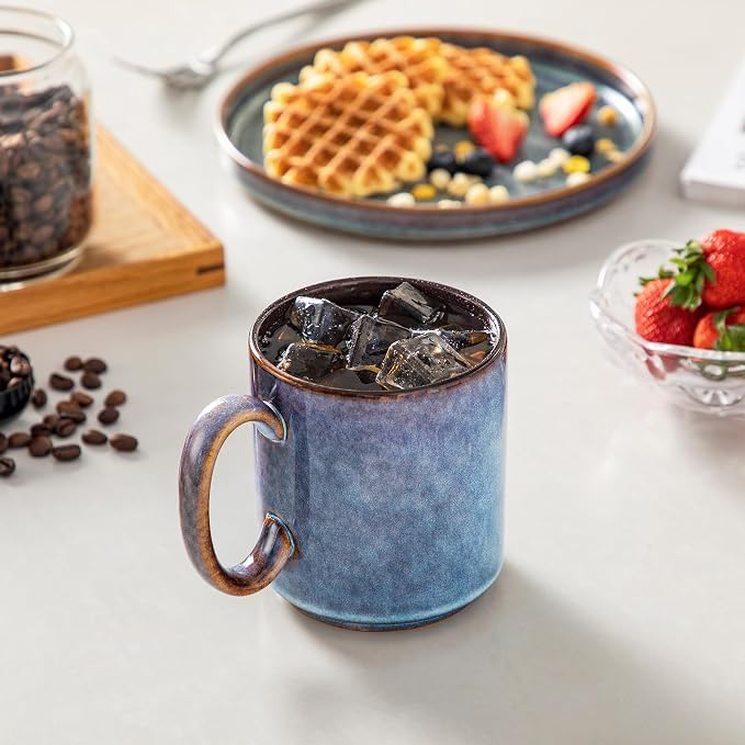 vancasso ONION Ceramic Coffee Mugs Set of 6, 16 Oz Coffee Cups for Latte, Cappuccino, Tea & Hot Cocoa, Artisan Modern Style for Coffee Bar, Home & Kitchen, Microwave & Dishwasher Safe, Deep Blue Gray
