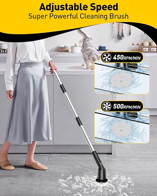 Electric Spin Scrubber for Cleaning Bathroom, Shower Scrubber Rotary Floor Brushes with IPX7 Waterproof & 2 Speed, 3 Brush Heads, Bathroom Cleaning Supplies for Toilet Shower Tub Black