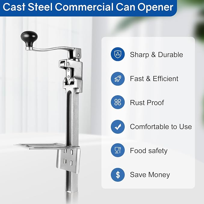 Commercial Can Opener Heavy Duty for 11100, Industrial Can Opener for 10 Cans, Manual Can Opener with Plated Steel Base Stainless Steel Blade for Cans Up to 11” Tall