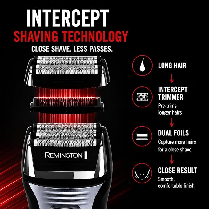 Remington F5 Power Series Foil Shaver, Electric Razor for Men, Cordless Rechargeable with Pop Up Trimmer, Pivot & FlexFoil Technology, Lightweight Handheld Design, Black