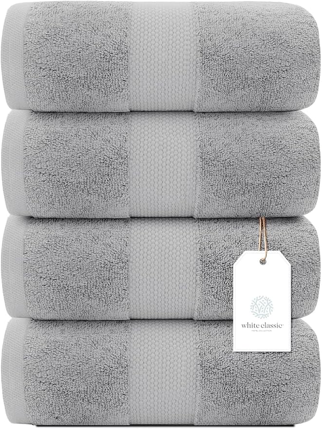 White Classic Luxury Bath Towels Set of 4 Large - 700 GSM Cotton Ultra Soft Bath Towels 27x54 | Highly Absorbent and Quick Dry | Hotel Towels for Bathroom Luxury, Plush Shower Towels, Dolphin Gray