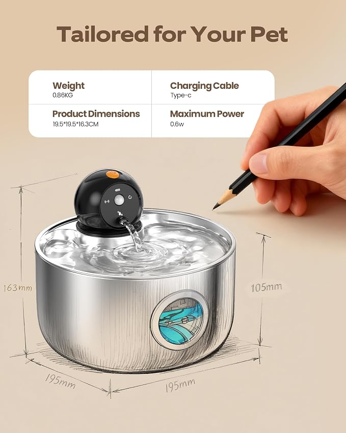 Cat Water Fountain Battery Operated: Cat Fountain with 6 Filter & 3 sponges | 88oz/2.6L Cordless Pet Dispenser for Cats Indoor with Motion Sensor - Wireless Automatic Quiet Waterer for Small Animal