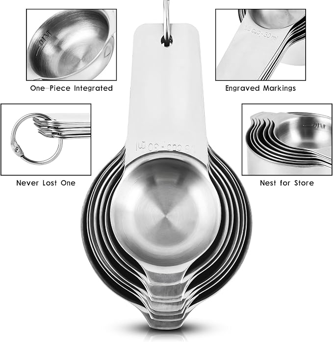 Measuring Cups and Spoons Set 17, 18/8 Stainless Steel Measuring Cup and Spoons Set for Dry & Liquid, Metric & US Metal Measuring Tools &Leveler &Equivalents for Baking & Kitchen