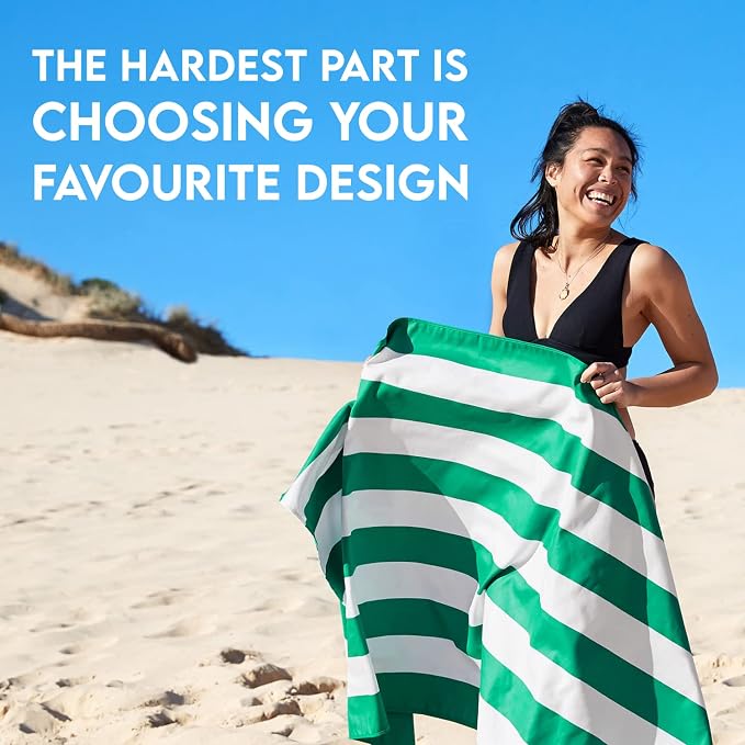Dock & Bay Beach Towel - Quick Dry, Sand Free - Compact, Lightweight - 100% Recycled - Includes Bag - Cabana - Cancun Green - Extra Large (200x90cm, 78x35)