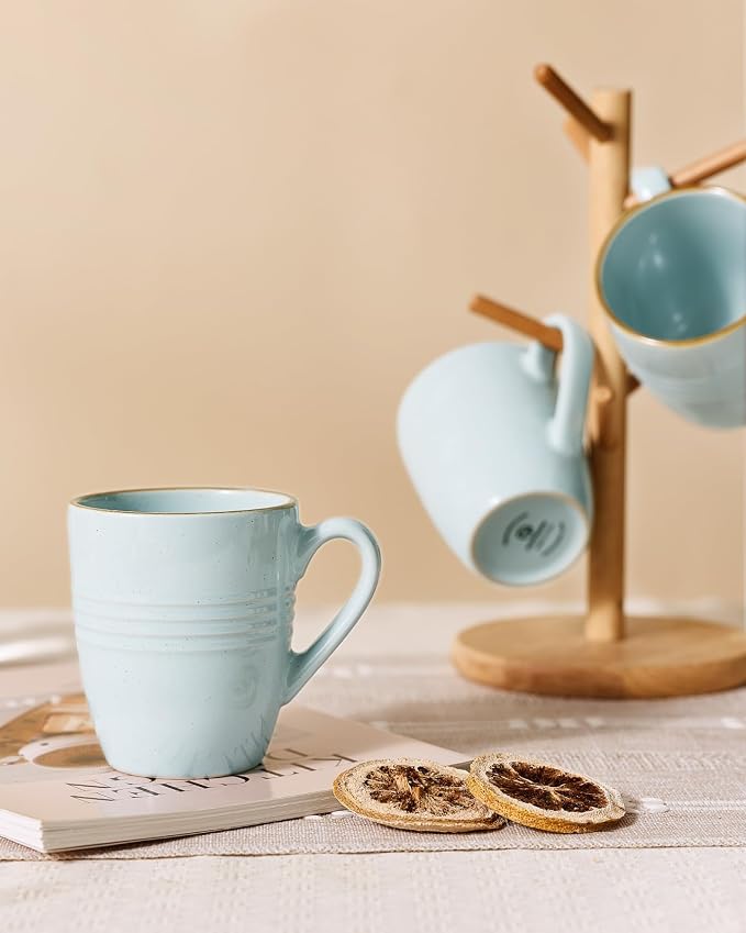 famiware Jupiter Coffee Mugs Set of 6, 13oz Coffee Mug, Microwave and Dishwasher Safe, Coffee Cups with Handle for Coffee, Tea, Cocoa, Milk, Light Blue